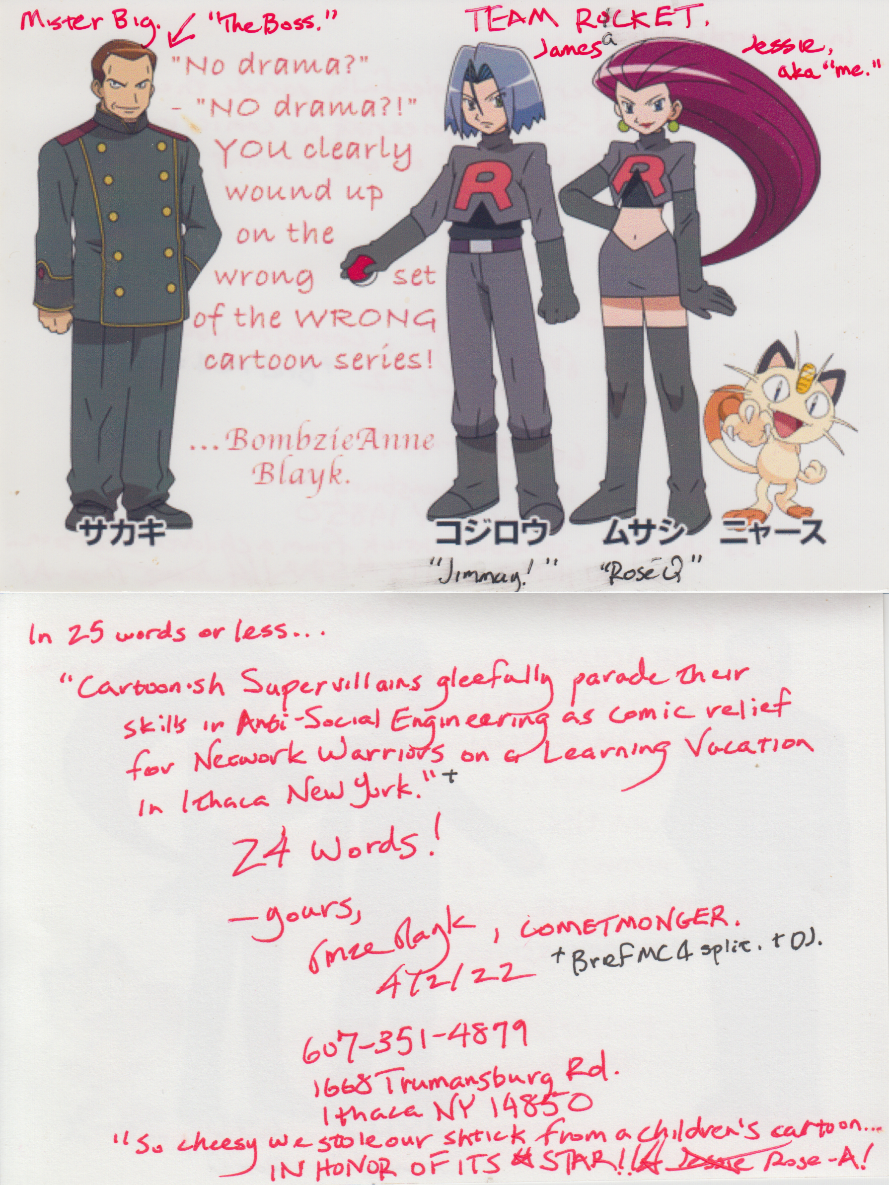 ./2022-04-02 - BONZE ANNETTE ROSE BLAYK - Team Rocket - CARTOON - Team Rocket in Black and Red with Meowth and Boss Mister Big - Team_Rocket_BW - FRONT and BACK - labeled - joined.png